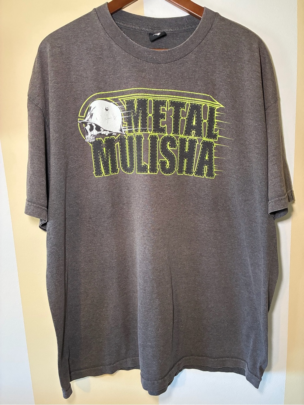 ⁠Metal Mulisha Helmet Skull Graphic T Shirt Dark Charcoal Grey Men 2XL